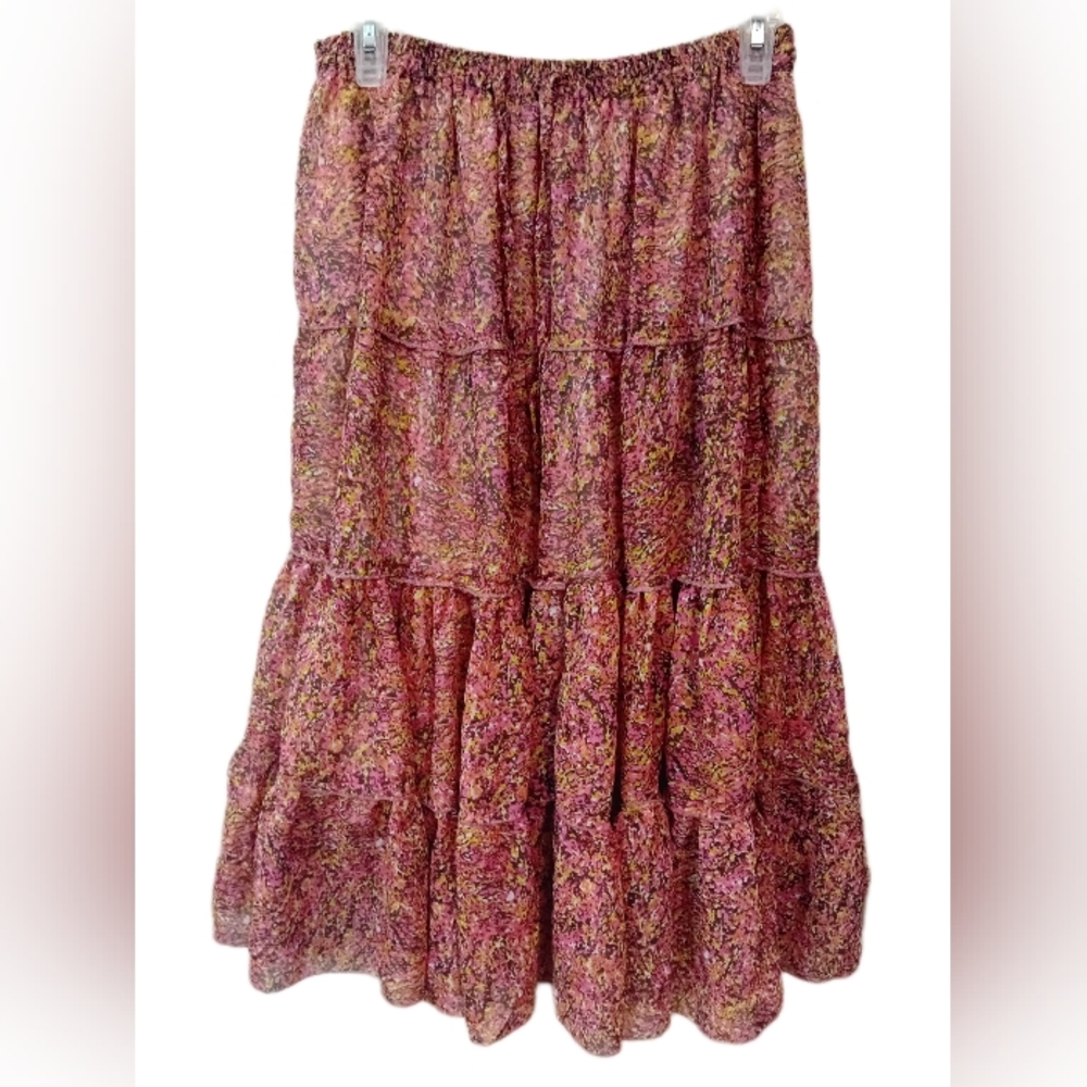 Floral Pink Tiered Skirt